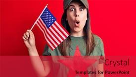  Presentation with red star - Colorful presentation theme enhanced with beautiful-woman-wearing-t-shirt backdrop and a red colored foreground