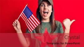  Presentation with communist - Colorful slide deck enhanced with beautiful-woman-wearing-t-shirt backdrop and a red colored foreground