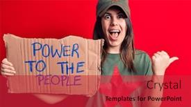  Presentation with red star - Presentation theme featuring beautiful-woman-wearing-t-shirt background and a red colored foreground