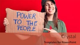  Presentation with red star - Beautiful PPT theme featuring beautiful-woman-wearing-t-shirt backdrop and a red colored foreground