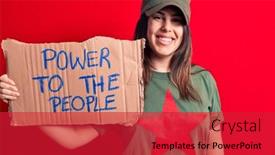  Presentation with red star - Colorful PPT theme enhanced with beautiful-woman-wearing-t-shirt backdrop and a red colored foreground