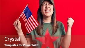  Presentation with red star - PPT layouts having beautiful-woman-wearing-t-shirt background and a tawny brown colored foreground