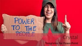  Presentation with red star - Slide deck having beautiful-woman-wearing-t-shirt background and a red colored foreground