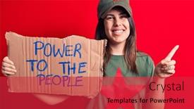  Presentation with red star - Slide deck having beautiful-woman-wearing-t-shirt background and a red colored foreground