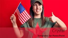  Presentation with red star - Colorful presentation theme enhanced with beautiful-woman-wearing-t-shirt backdrop and a red colored foreground