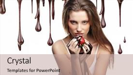  Presentation with desert - Colorful PPT theme enhanced with beautiful woman with a chocolate backdrop and a coral colored foreground