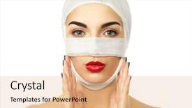  Presentation with nose - PPT theme featuring beautiful woman with a gauze background and a coral colored foreground