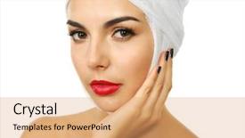  Presentation with beautiful young woman getting face - Amazing slide set having beautiful woman with a gauze backdrop and a coral colored foreground