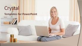  Presentation with social isolation - Slide deck consisting of beautiful woman with a laptop background and a  colored foreground