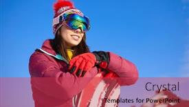  Presentation with snowboard - Cool new theme with hot babes - beautiful woman with a snowboard backdrop and a red colored foreground