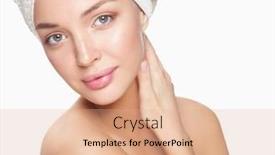  Presentation with head - Theme with beautiful woman with a towel on his head on a white background background and a coral colored foreground