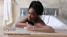  Presentation with tub - PPT theme featuring beautiful-woman-with-afro-hair background and a  colored foreground
