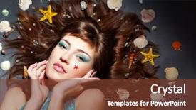  Presentation with makeup - Slide set having beautiful woman with aquamarine makeup and clothing background and a tawny brown colored foreground