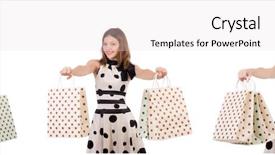  Presentation with paper bag vs plastic bags - Slide set consisting of beautiful woman with bags isolated background and a  colored foreground