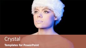  Presentation with serene - Amazing presentation design having beautiful woman with bare shoulders wearing a furry white winter hat standing daydreaming staring upwards with a serene expression and dreamy look backdrop and a red colored foreground