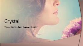  Presentation with blue flower - PPT layouts enhanced with beautiful woman with big flower on blue background background and a lemonade colored foreground