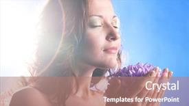  Presentation with blue flower - Amazing theme having beautiful woman with big flower backdrop and a coral colored foreground