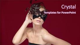  Presentation with masquerade purple - Beautiful slides featuring beautiful woman with black masquerade mask with feathers isolated on purple backdrop and a wine colored foreground