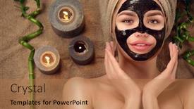  Presentation with acne woman - Cool new slide set with beautiful woman with black purifying black charcoal mask on her face beauty model girl with black facial peel-off mask lying in spa salon skin care acne treatment cleansing skin peel top view backdrop and a coral colored foreground