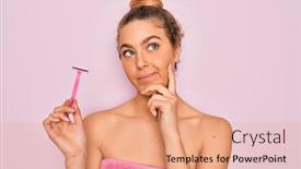  Presentation with blue eyes - Slide set featuring beautiful-woman-with-blue-eyes background and a coral colored foreground