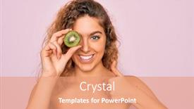  Presentation with kiwi fruit - Cool new presentation design with beautiful-woman-with-blue-eyes backdrop and a coral colored foreground