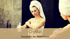  Presentation with lotion - Audience pleasing slide deck consisting of beautiful woman with body lotion in bathroom backdrop and a coral colored foreground