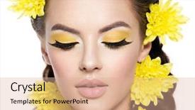  Presentation with bright yellow - Theme with beautiful woman with bright yellow background and a coral colored foreground