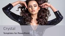  Presentation with makeup - Theme enhanced with beautiful woman with brown hair beautiful face of an attractive model with beige makeup portrait of a beautiful woman with long hair fashion model beautiful stunning girl with a curly hairstyle background and a light gray colored foreground