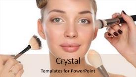  Presentation with brushes makeup - Slides having beautiful woman with brushes background and a coral colored foreground