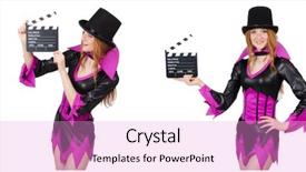  Presentation with clapper - Slide deck enhanced with beautiful woman with clapper board background and a lilac colored foreground