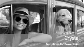  Presentation with classic car - PPT layouts with beautiful woman with classic background and a gray colored foreground