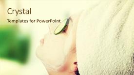  Presentation with clay - Slide deck with beautiful woman with clay mask background and a cream colored foreground