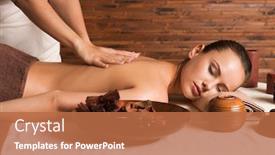  Presentation with spa salon - Colorful presentation design enhanced with beautiful woman with closed eyes having massage of body in the spa salon beauty treatment concept backdrop and a coral colored foreground