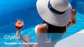  Presentation with relaxation - Slides with beautiful-woman-with-cocktail-sitting background and a teal colored foreground