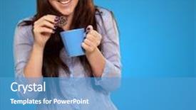  Presentation with green coffee - Cool new presentation theme with beautiful woman with coffee and cookies isolated on green background backdrop and a teal colored foreground