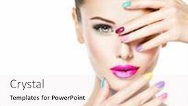  Presentation with pink nails - Slide set featuring beautiful-woman-with-colored-nails background and a sky blue colored foreground