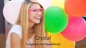  Presentation with balloons - Presentation design consisting of beautiful woman with colorful balloon background and a  colored foreground