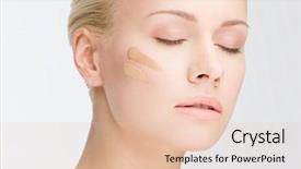  Presentation with cosmetic surgery close up - Slide set with beautiful woman with cosmetic foundation background and a  colored foreground