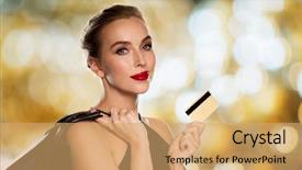 Presentation with credit card - Presentation with beautiful woman with credit card background and a  colored foreground