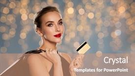  Presentation with credit card - PPT layouts with beautiful woman with credit card background and a coral colored foreground