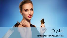  Presentation with credit card - Theme featuring beautiful woman with credit card background and a light blue colored foreground