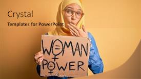  Presentation with curly hair - Beautiful presentation theme featuring beautiful-woman-with-curly-hair backdrop and a yellow colored foreground