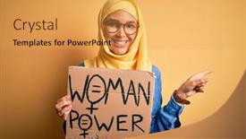  Presentation with women rights - Audience pleasing slides consisting of beautiful-woman-with-curly-hair backdrop and a yellow colored foreground