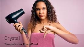  Presentation with curly hair - Presentation theme consisting of beautiful-woman-with-curly-hair background and a coral colored foreground
