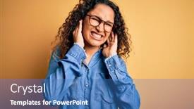  Presentation with yellow music - Audience pleasing theme consisting of beautiful-woman-with-curly-hair backdrop and a teal colored foreground