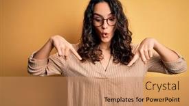 Presentation with advertisement - Audience pleasing theme consisting of beautiful-woman-with-curly-hair backdrop and a coral colored foreground