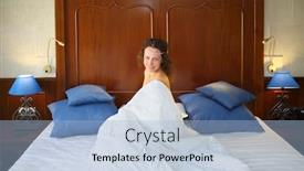  Presentation with curly hair - Slide set having beautiful-woman-with-curly-hair background and a light blue colored foreground