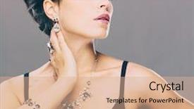  Presentation with fashion accessories - Colorful PPT theme enhanced with beautiful woman with evening make-up jewelry and beauty fashion photo beauty style woman with diamond accessories backdrop and a coral colored foreground
