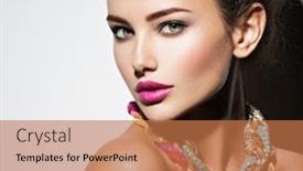  Presentation with jewelry - Audience pleasing slide deck consisting of beautiful woman with evening make-up jewelry and beauty fashion photo backdrop and a coral colored foreground