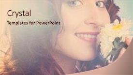  Presentation with blue flower - Colorful slide deck enhanced with beautiful woman with flower on blue background backdrop and a lemonade colored foreground